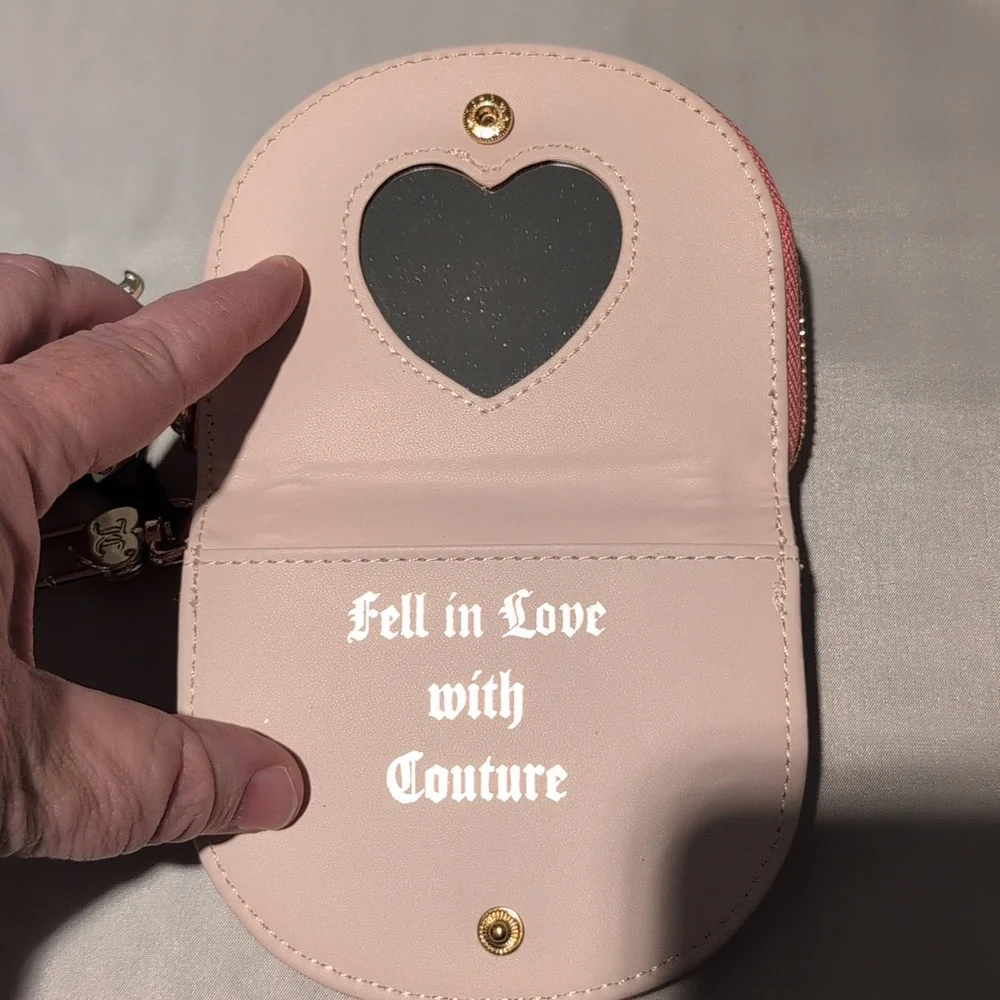 Juicy Couture Taking the Lead Half Moon Card Holder Pink Lemonade with Mirror